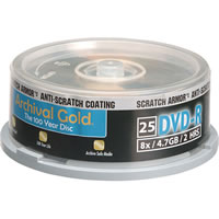 DelkinDVD-R 4.7GB GOLD Scratch Armor Archival Media 25 Spindle Inkjet printable