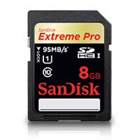 SandiskExtreme Pro 8GB SDHC UHS-1 Class 10 Card 95MB/s, 633x